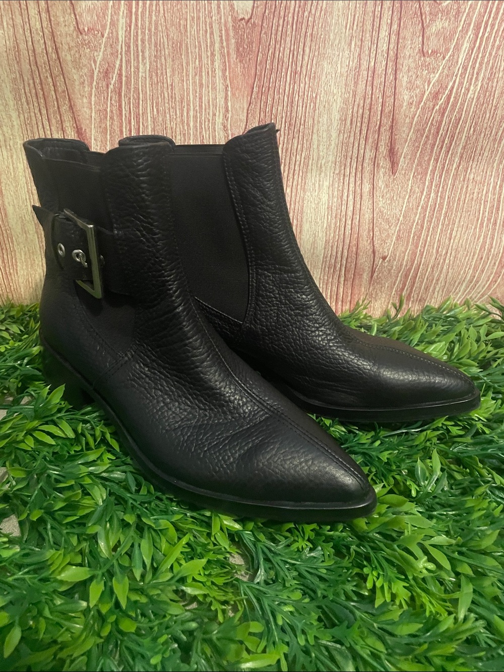 Prune Women’s Black Pointed Ankle Booties with Side Buckle